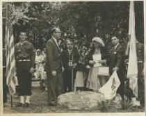 A sepia photo showing The Old Mill plaque unvailing, 1959