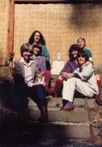 Jane Futcher, Hallie Iglehart Austen, Elsa Gidlow, and Marcelina Martin at Gidlow's home in Druid Heights, circa 1983