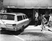 R and M Style Shop, car crashed through store front, 1964