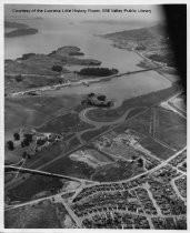 Aerial view of Blithedale Trestle and Camino Alto, circa 1950