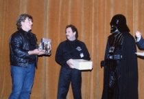 Mark Fishkin and Darth Vader at a screening of the "Star Wars" trilogy at the Mill Valley Film Festival, 1988