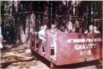 Mt. Tam & Muir Woods gravity car 15 in Old Mill Park, date unknown