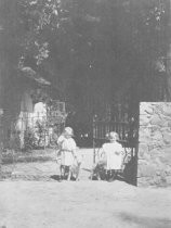 Jean Ward Keiler and sister at gate, circa early 1900s