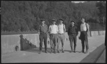 Five men at Alpine Dam, 1920