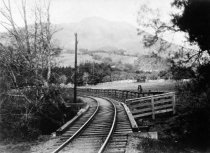 North Pacific Coast narrow gauge tracks approaching Mill Valley, circa 1893