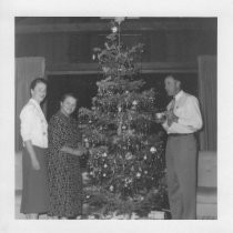 Tom and Lotte McWatters and Hedwig Sporleder, mother's last Christmas. Photo taken at Hugh Logan's house, 1956