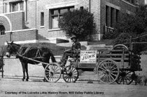 Junk wagon in front of Carnegie Library, date unknown