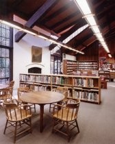 Reading table, stacks and fireplace, 1994