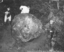 Excavating the Mill Valley City Hall war memorial rock, 1953