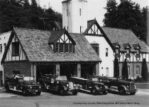 Fire engines in front of Mill Valley Fire House, circa 1952