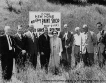 Mayor Huber and officials at ground breaking for Paint Shop, 1957