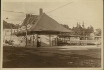 View of the railway depot in downtown Mill Valley, California, from Throckmorton Avenue, date unknown
