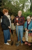 Mr. & Mister Harry Jacobs with shovels for new addition, 1997