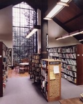 Library stacks with job board, 1994