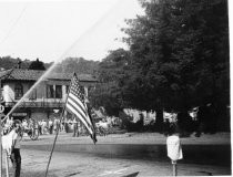 Fire hose demonstration during Mill Valley's 75th Anniversary, 1975