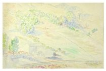 Watercolor of Tunnel Ranch and Northwestern Pacific railroad tracks