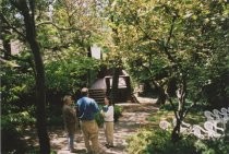 Mill Valley Outdoor Art Club rear deck close with people talking, 2001