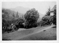 The old water wagon in front of the Blithdale Hotel, circa 1900