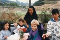 Mill Valley Children's Garden students checking for worm castings, 1990-1994