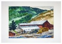 Watercolor depicting a barn and out buildings located in Tennesee Valley