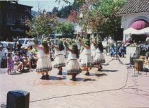 Halau Na Pua O Ka La Akea performing at the Mill Valley Depot Plaza, 1999