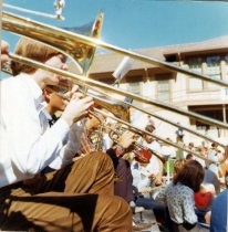 Tamalpais High School band playing at outdoor theater, 1968