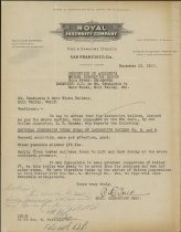 Letter from Royal Indemnity Company to Mt. Tamalpais & Muir Woods Railway