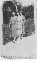 Three woman standing in garden somewhere in Mill Valley, 1926