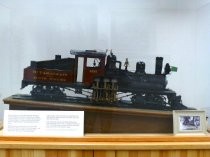 History Room display of Shays steam engine model, 2016