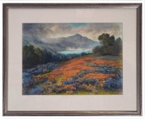 Oil painting depicting Mount Tamalpais in the background