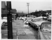 Cars lined up at gas station on Miller Avenue, 1974