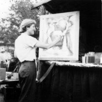 Ann Rice O'Hanlon painting at the Marin Society of Artists Show, 1941