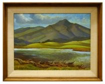 Framed oil painting of Mount Tamalpais looking across Strawberry Lagoon