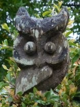 Carved wooden owl on post, 2017