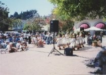 Halau Na Pua O Ka La Akea performing at the Mill Valley Depot Plaza, 1999