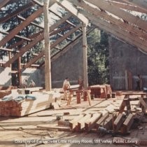 Roof and framing during library construction, 1965