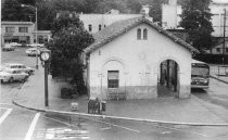 A black and white photograph of the Depot in downtown Mill Valley, 1967