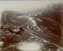 Looking down on the Tavern of Tamalpais from summit, date unknown