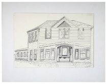 Matted pen and ink drawing of 231-235 East Blithedale Ave