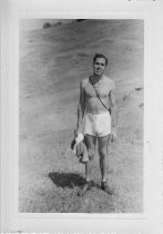 Man in under garments standing outside on Mt Tamalpais, unknown