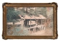 Framed hand tinted photograph of John Reed's sawmill, aka "The Old Mill"