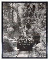 B & W photograph of Mount Tamalpais and Muir Woods Railway gravity car