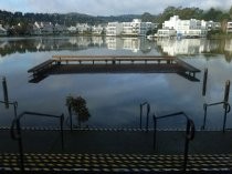 Shelter Bay Office Complex deck inundated by king tide, 2014