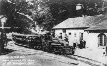 Mount Tamalpais Train engine #5 at a depot near Mt. Tam, circa 1940's