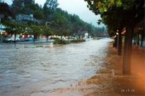 The 2005 Mill Valley flood-crrek looking downstream at La Goma St, 12/30/2005