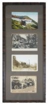 Framed group of four postcards documenting scenes of Marin Co