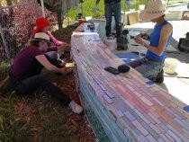 Multiuse Pathway mosaic installation in progress, 2019