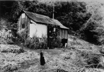 Ludmilla Welch at Steep Ravine cabin, date unknown