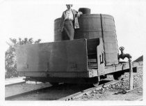 Gravity car converted to a tank for hauling water to summit, date unknown