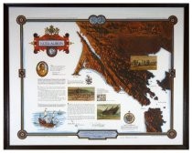 Walnut framed map of Nova Albion, the name given to the Marin coast by Sir Francis Drake